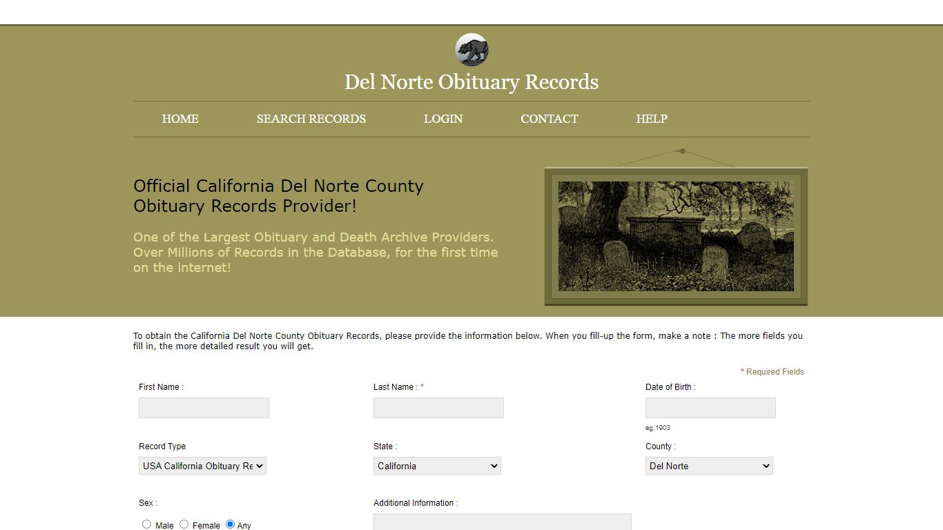 Del Norte County Public Records. Obituary Records. California State